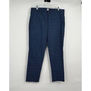 Mens Blue Check Plaid Slim Pants 33x30 Preppy Business Casual Office